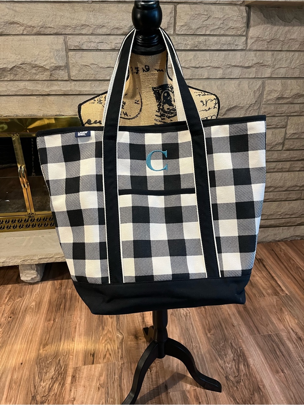 Lands End Extra Large 6 Pocket Canvas Tote Bag Engraved “C”